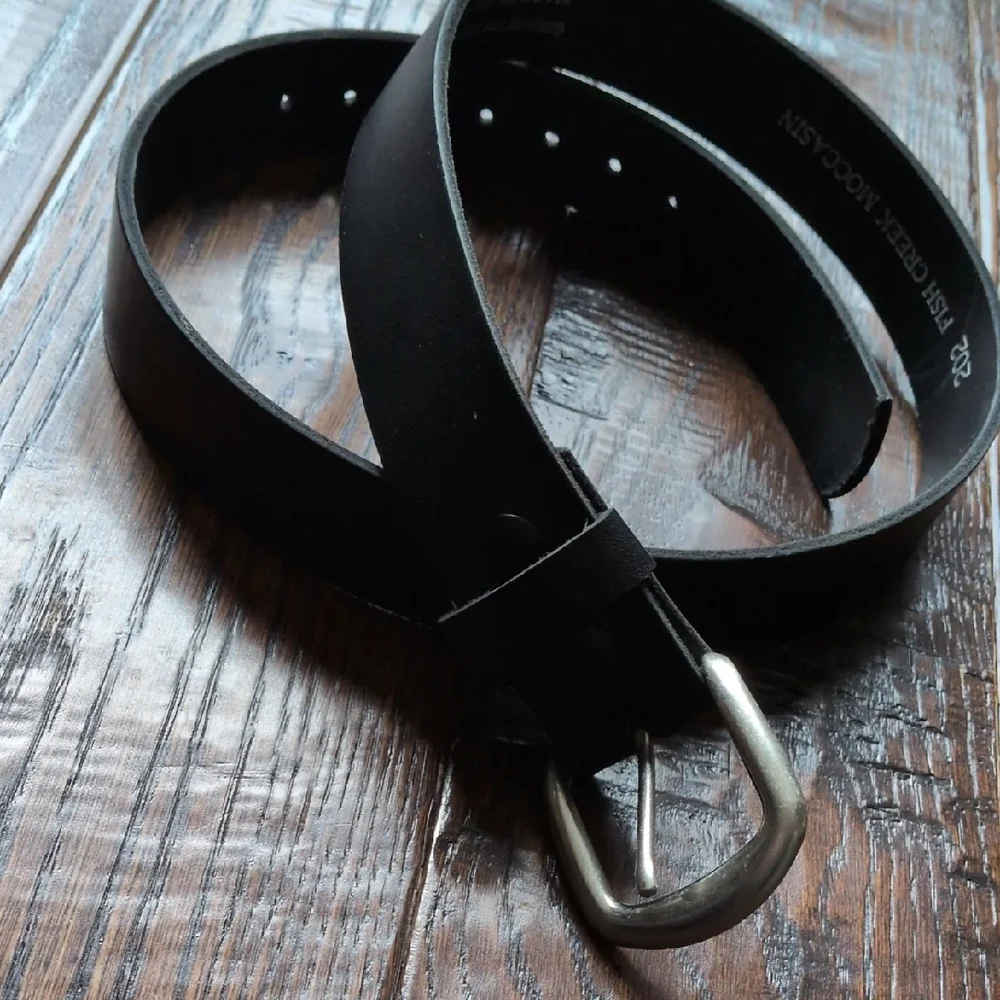FISH CREEK MOCCASIN I Classic Black Leather Belt with Silver Pewter Buckle, 36